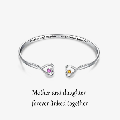 Mother And Daughter Forever Link Double Heart Custom Birthstone Bracelet