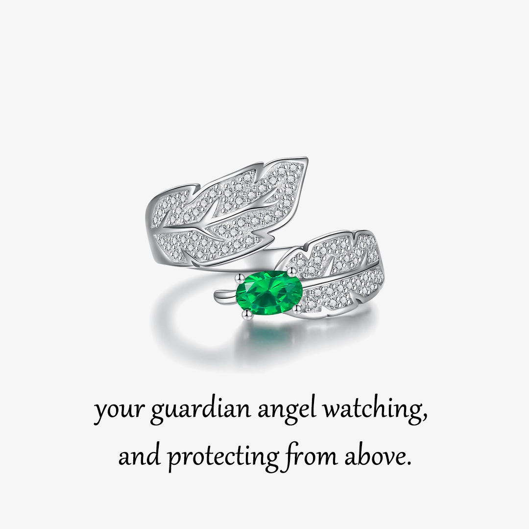 For Memorial - Custom Birthstone Feather Adjustable Ring