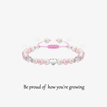 For Granddaughter- I Am So Proud Of You Pink and White Pearl Heart Beaded Bracelet