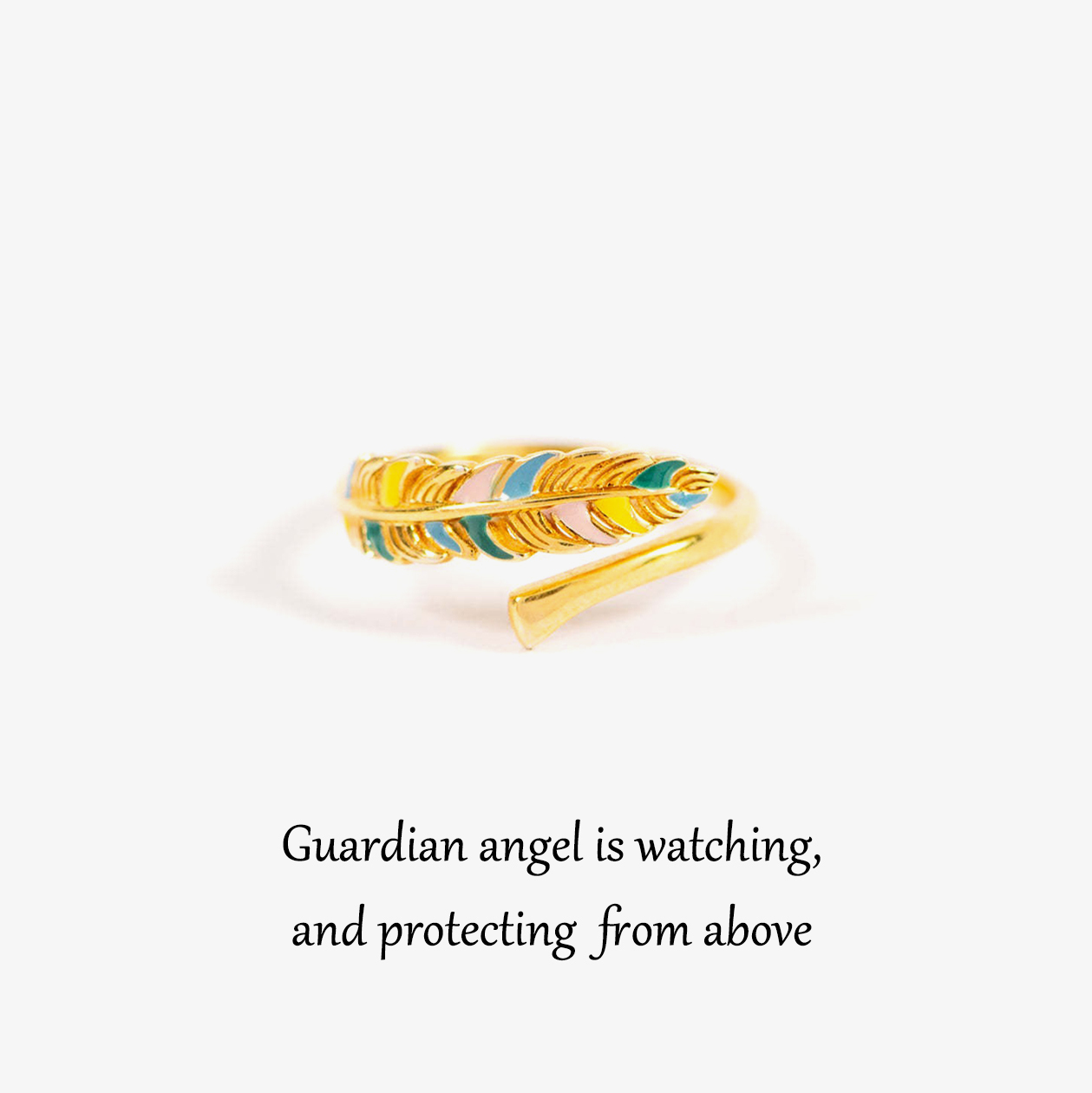 Memorial Open Feather Ename Ring