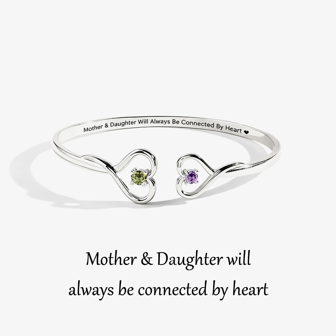 Mother & Daughter Love Eternal Custom Birthstone Double Heart Bracelet