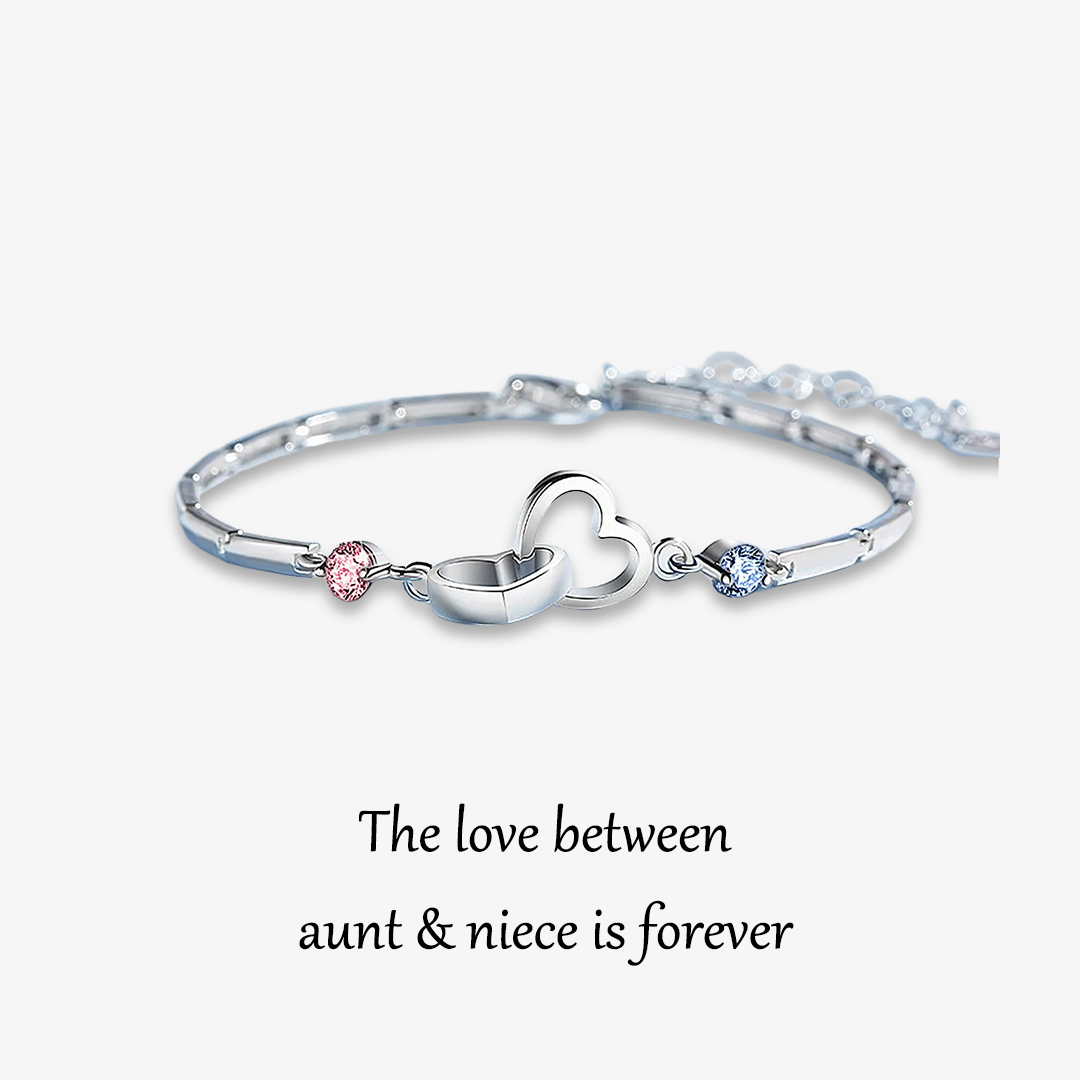 S925 The Love Between Aunt & Niece Is Forever Birthstone Custom Double Cubic Zirconia and Heart Bracelet