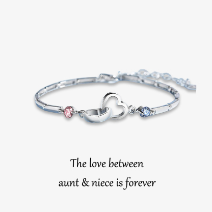 S925 The Love Between Aunt & Niece Is Forever Birthstone Custom Double Cubic Zirconia and Heart Bracelet
