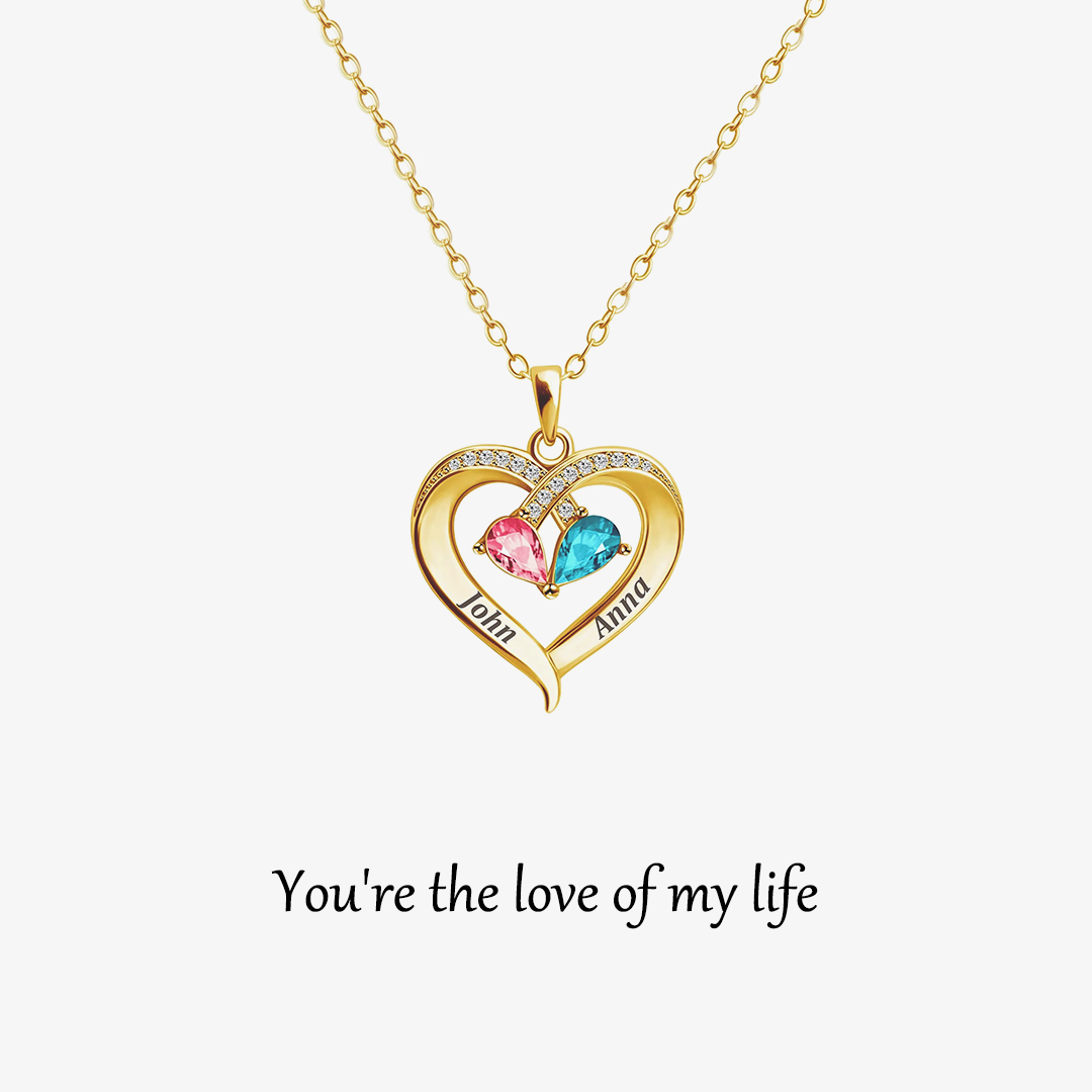 For Wife - I Love You Forever & Always Customized Double Birthstones & Names Necklace