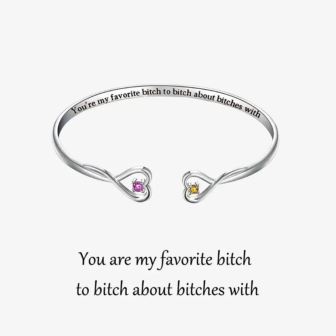 [⚡50% OFF] For Friend - You're My Favorite Bitch Double Hearts Custom Birthstones Bracelet