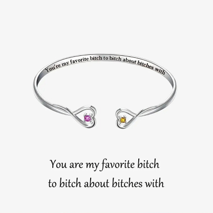 [⚡50% OFF] For Friend - You're My Favorite Bitch Double Hearts Custom Birthstones Bracelet