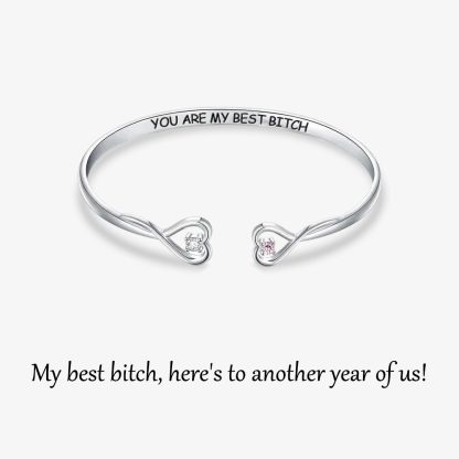 For Friend- You're My Best Bitch Double Hearts Custom Birthstones Bracelet