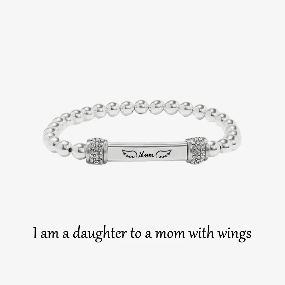 For Memorial -  I'm A Daughter To A Mom With Wings Custom Name Bead Bracelet