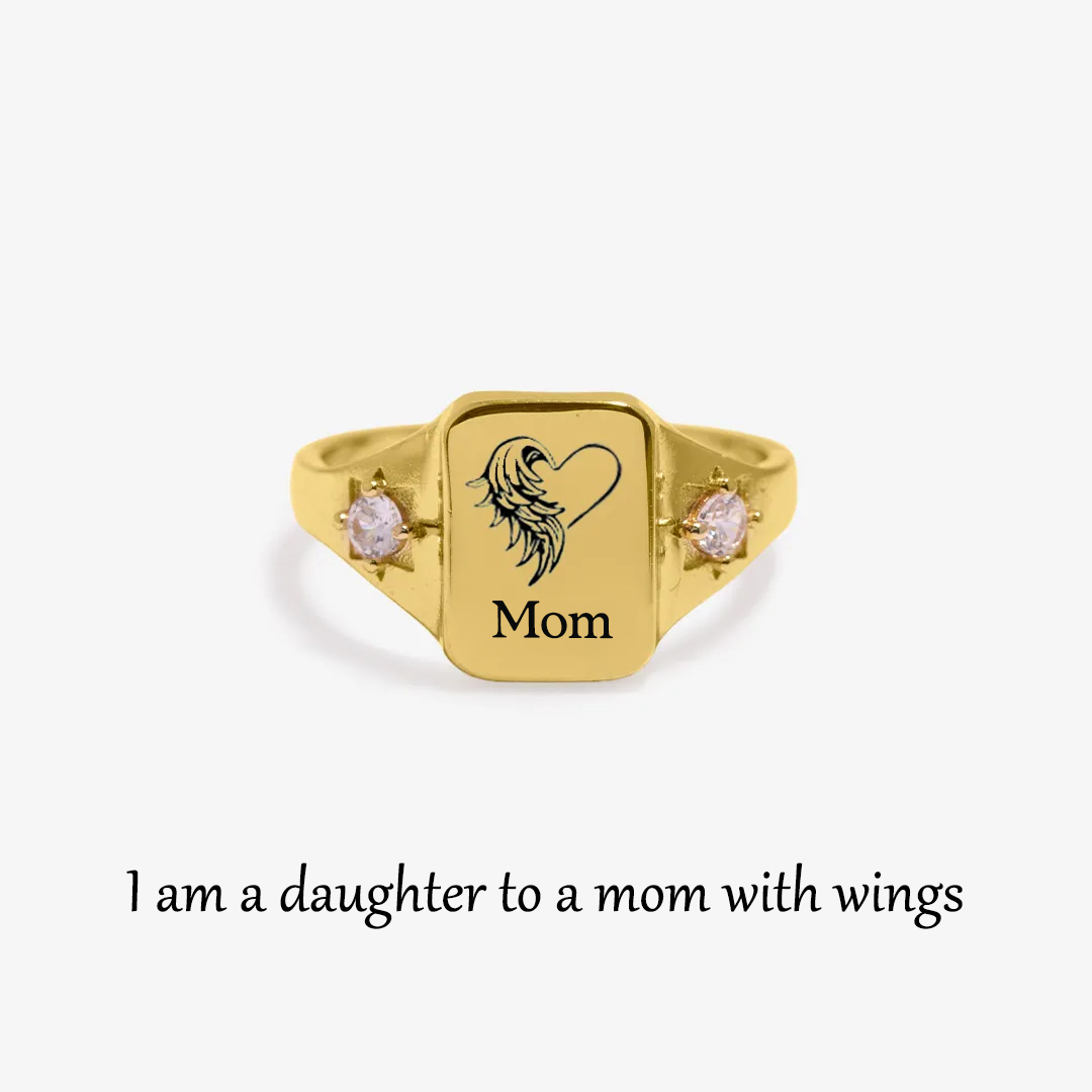 For Memorial - I'm A Daughter To A Mom With Wings Custom Name ring