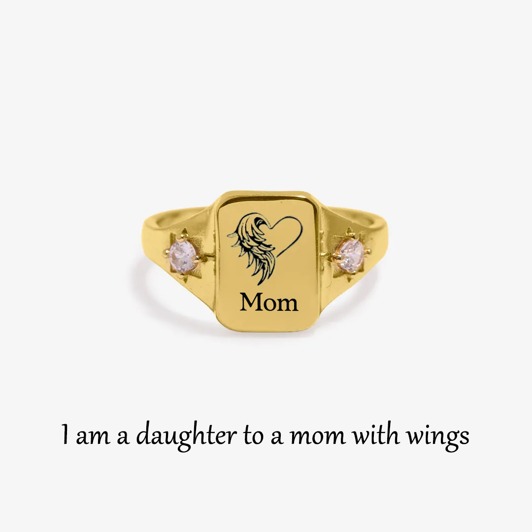 For Memorial - I'm A Daughter To A Mom With Wings Custom Name ring