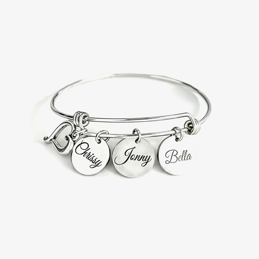 Keep children close to your heart Custom Engraved Name Heart Bangle Bracelet