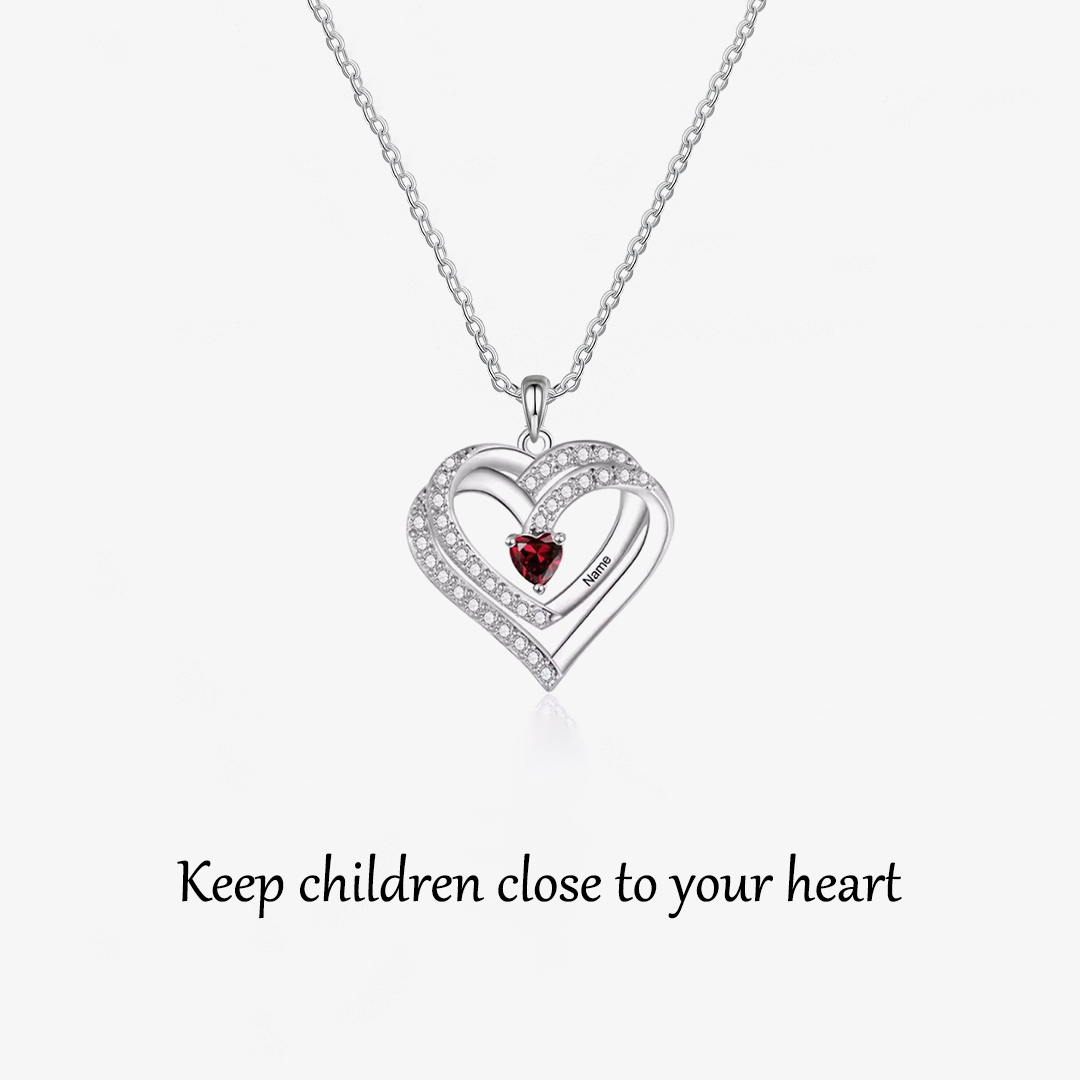 Mother & Children Forever Linked Together Custom Birthstone And Name  Heart Necklace