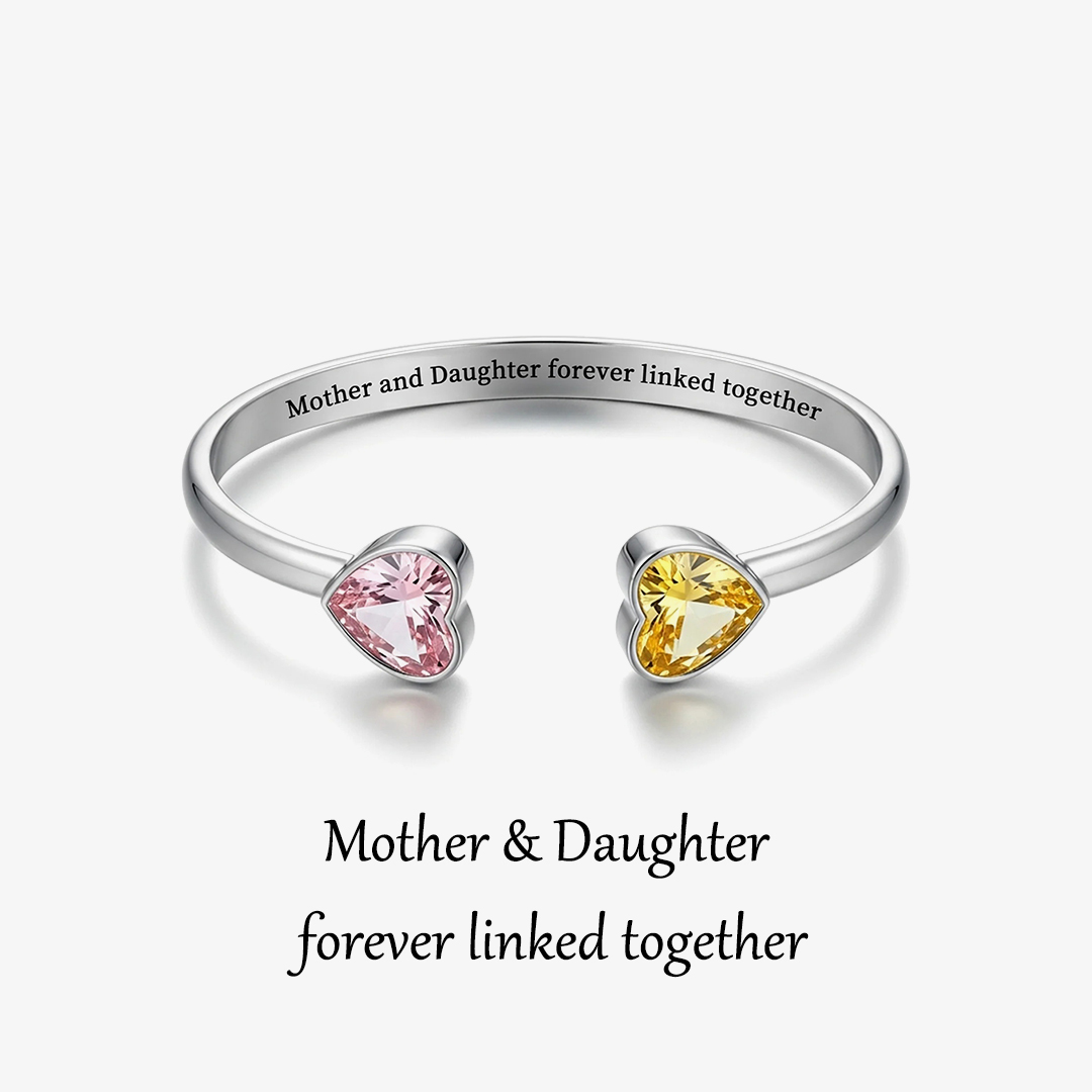 Mother & Daughter forever linked together Double Heart Birthstone Bracelet