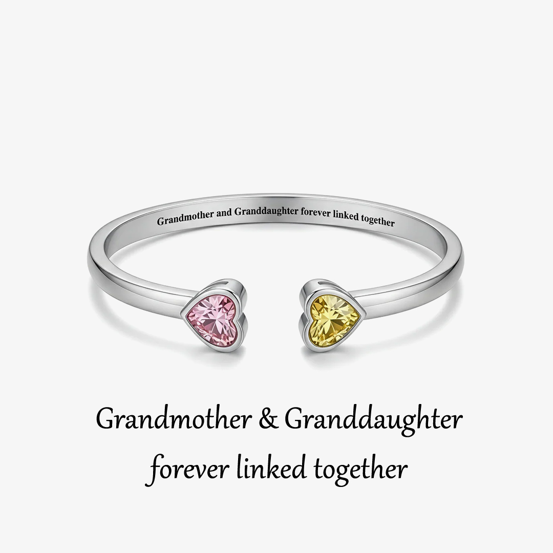 Grandmother & Granddaughter forever linked together Double Heart Birthstone Bracelet