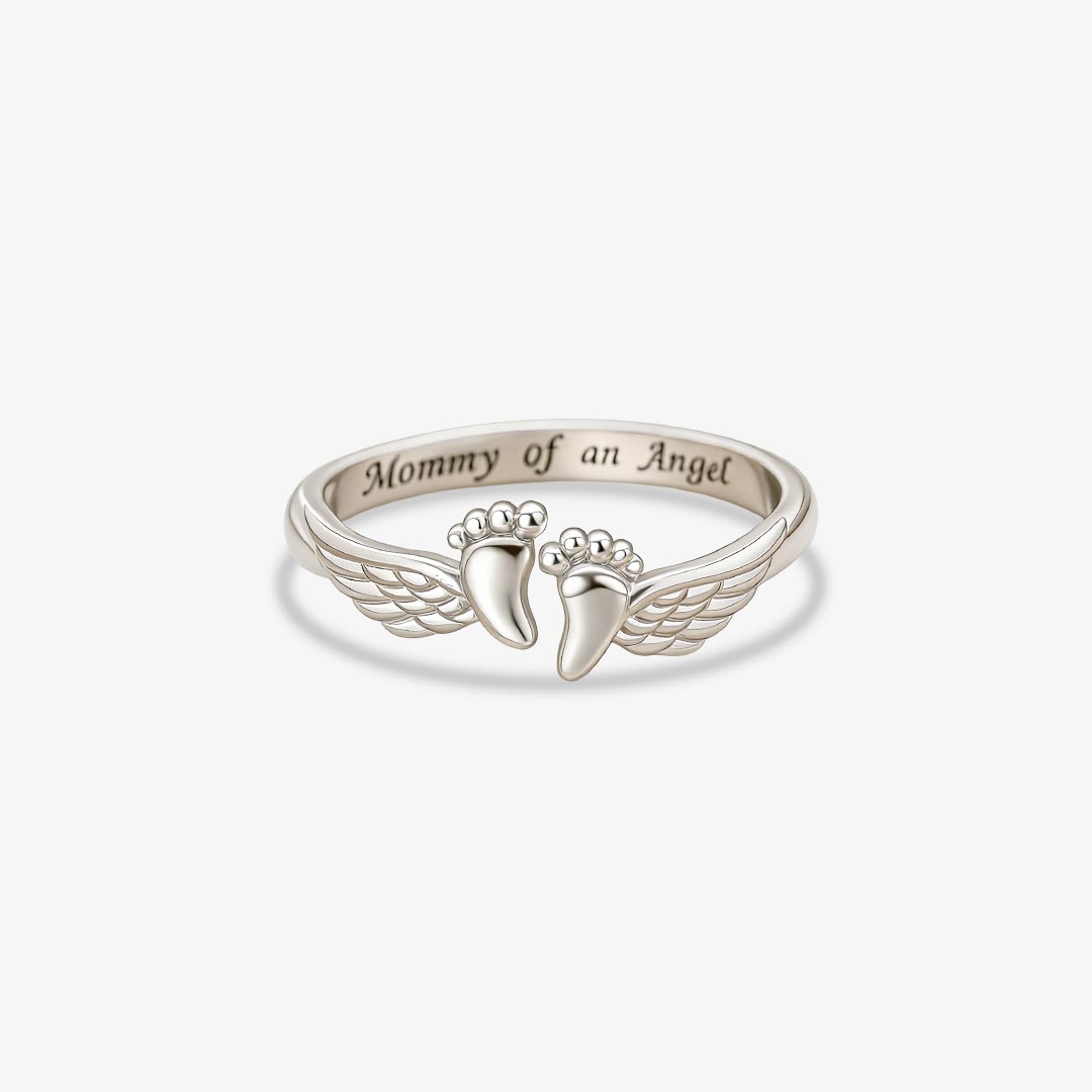 Mommy of an Angel-Open Adjustable Paw&Wing Engraved Ring