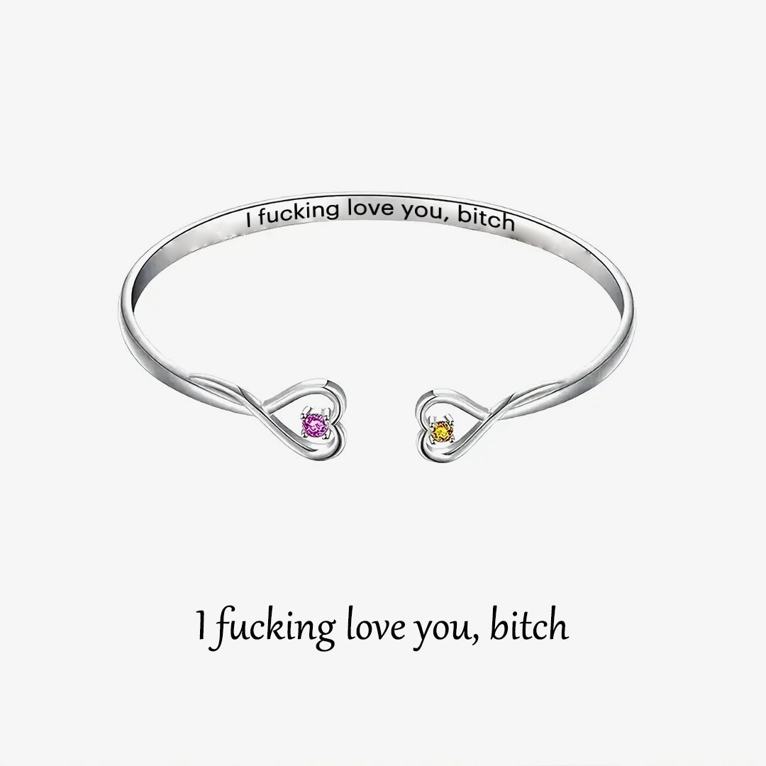 For Friend - I Fucking Love You Double Hearts Custom Birthstones Bracelet
