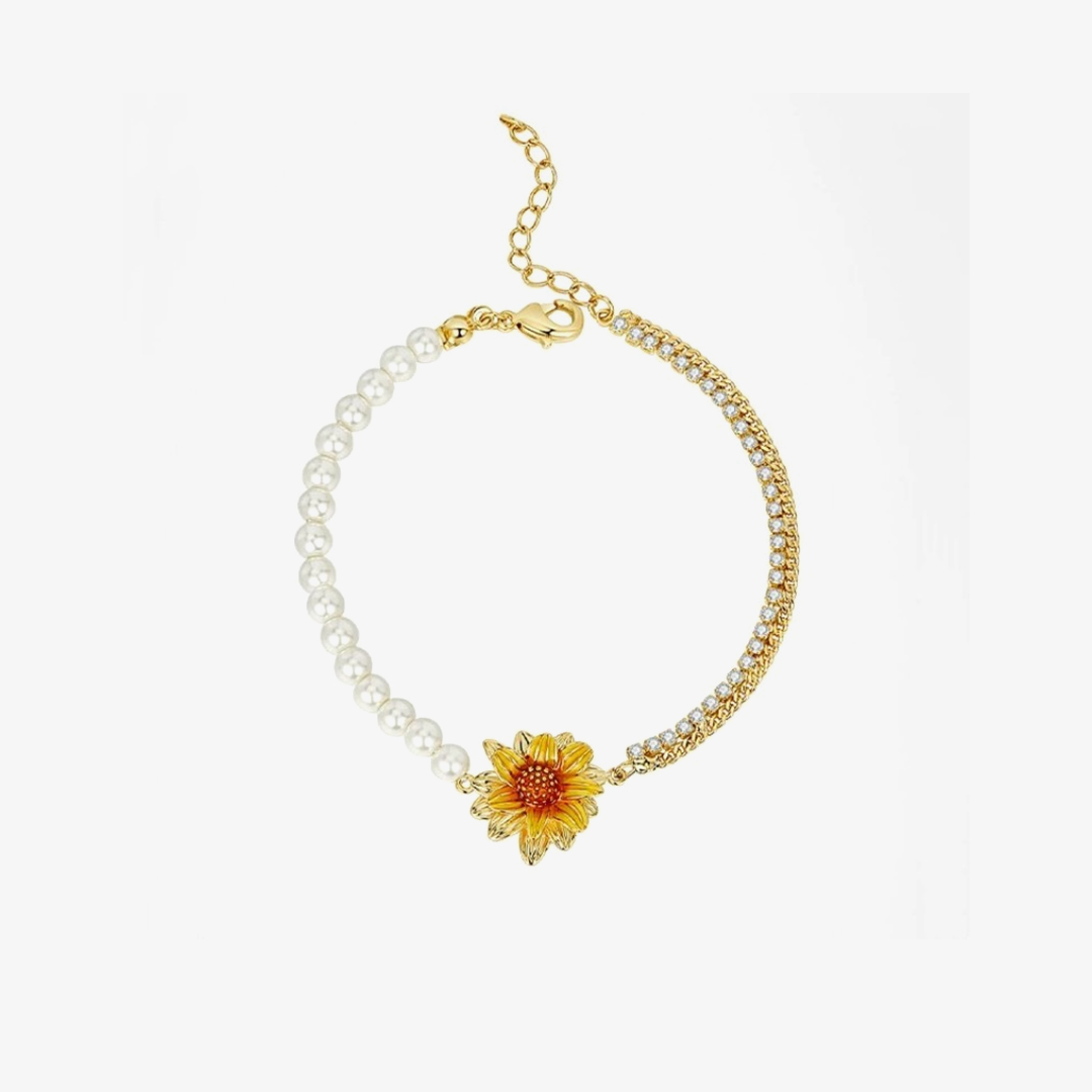 Happy Graduation Sunflower Pearl Bracelet