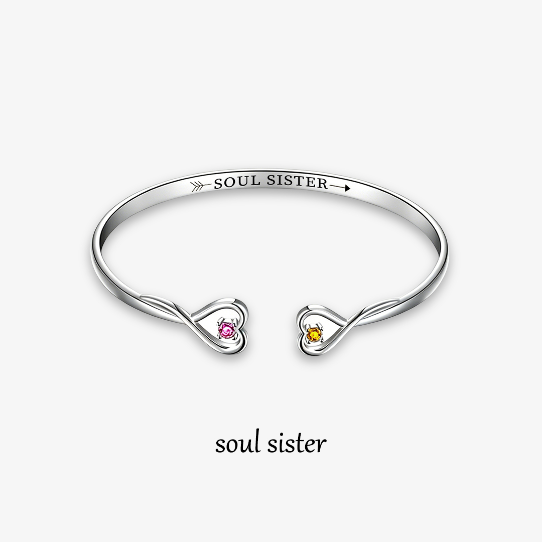 For Friend-Soul Sister Double Hearts Custom Birthstones Bracelet