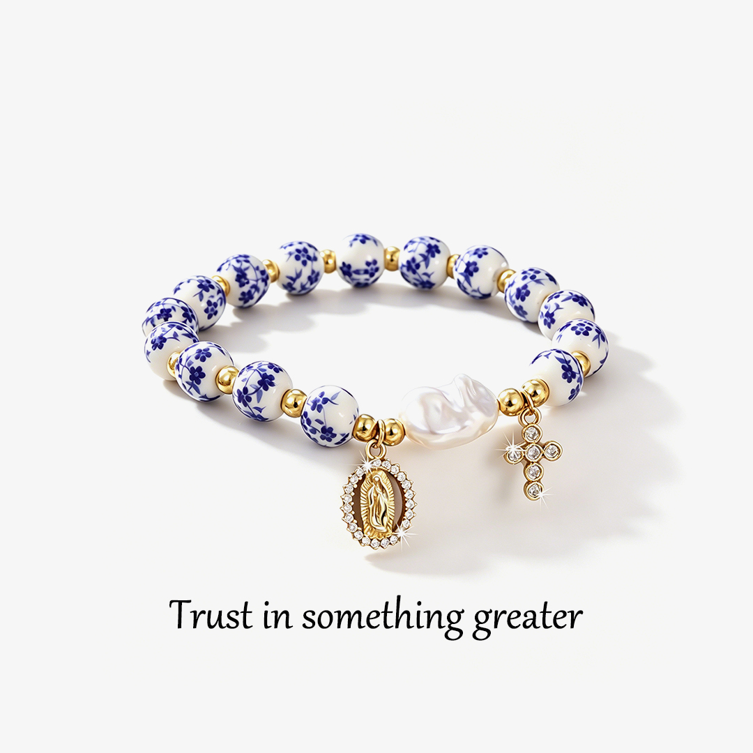 Trust In Something Greater Blue and White Porcelain Bracelet