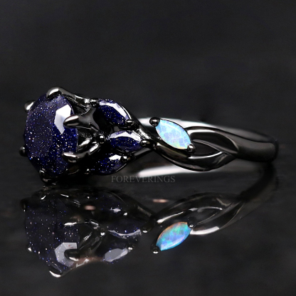 Deep Ocean Blue Rose Gold Vintage Ring