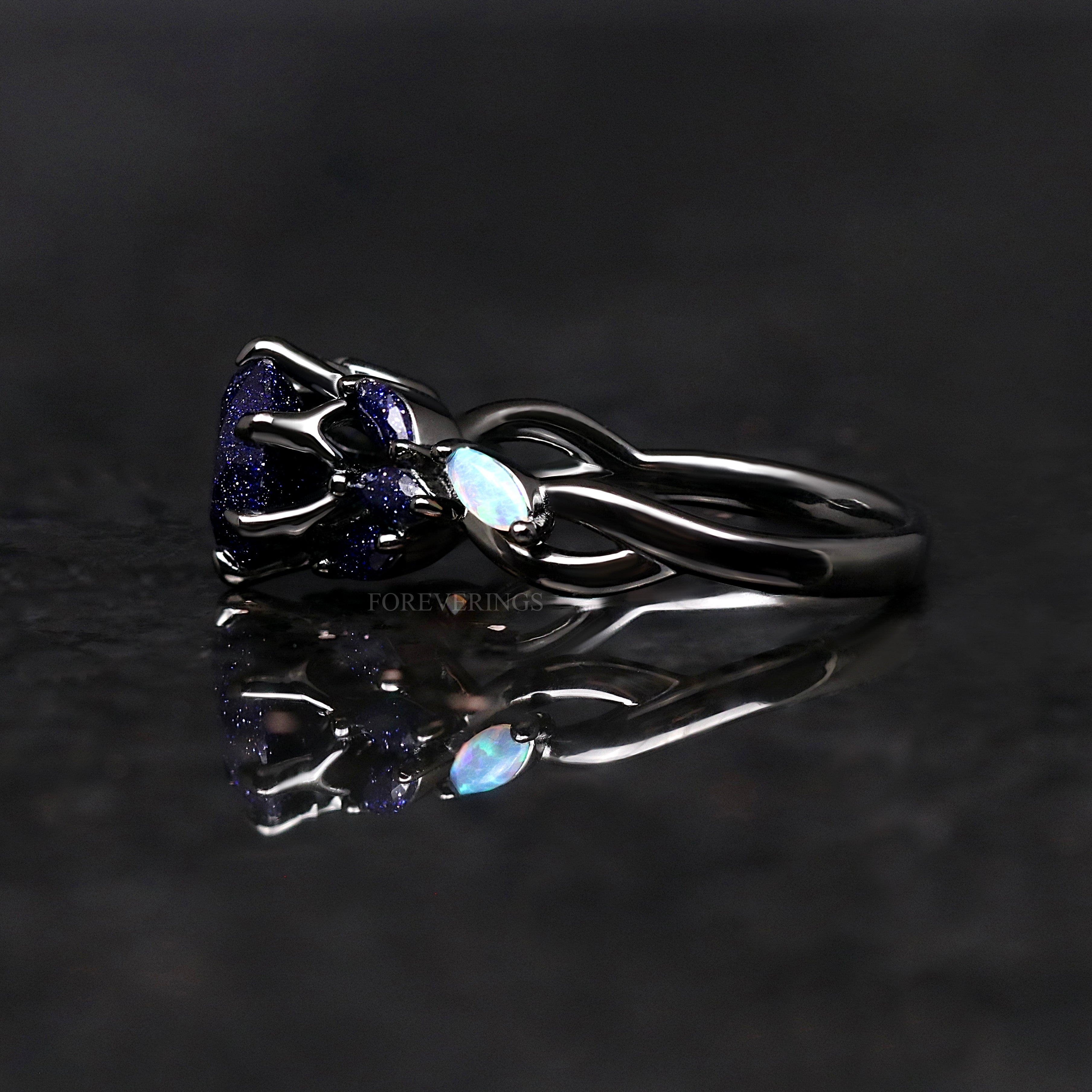 Deep Ocean Blue Rose Gold Vintage Ring