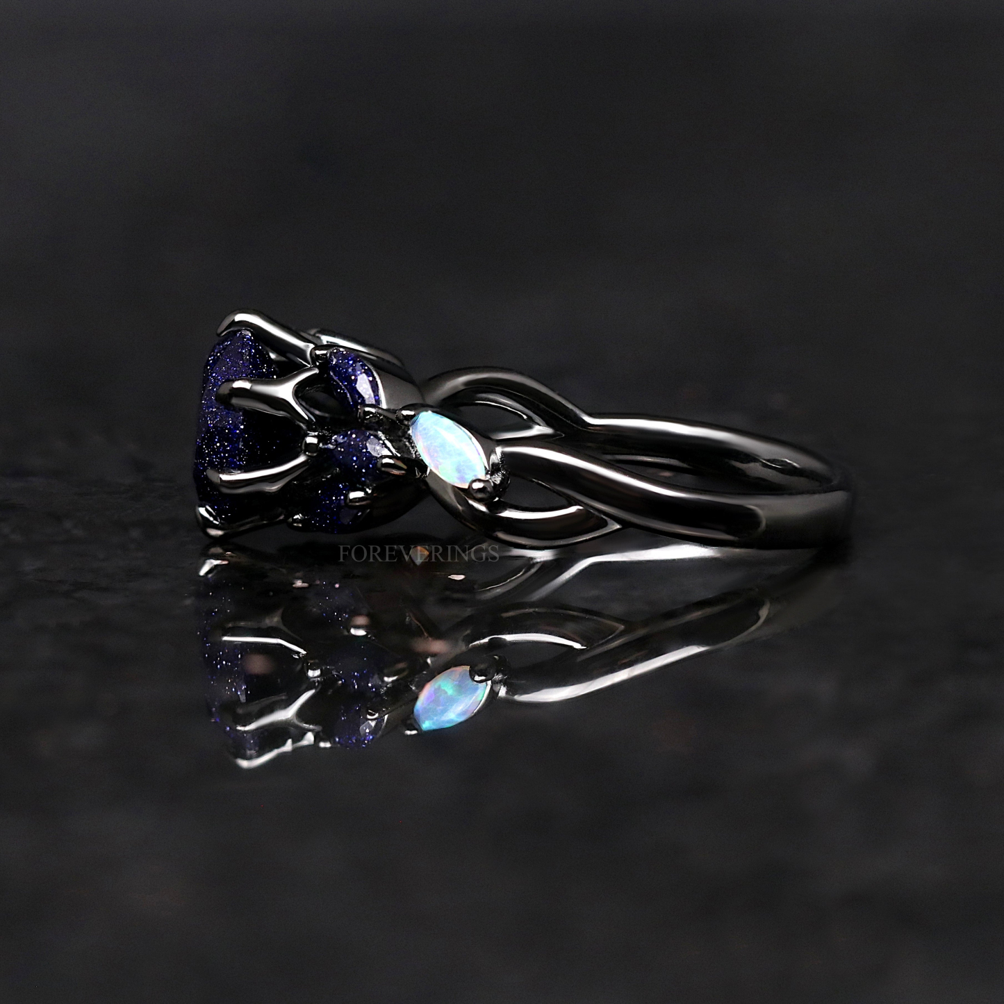 Deep Ocean Blue Rose Gold Vintage Ring