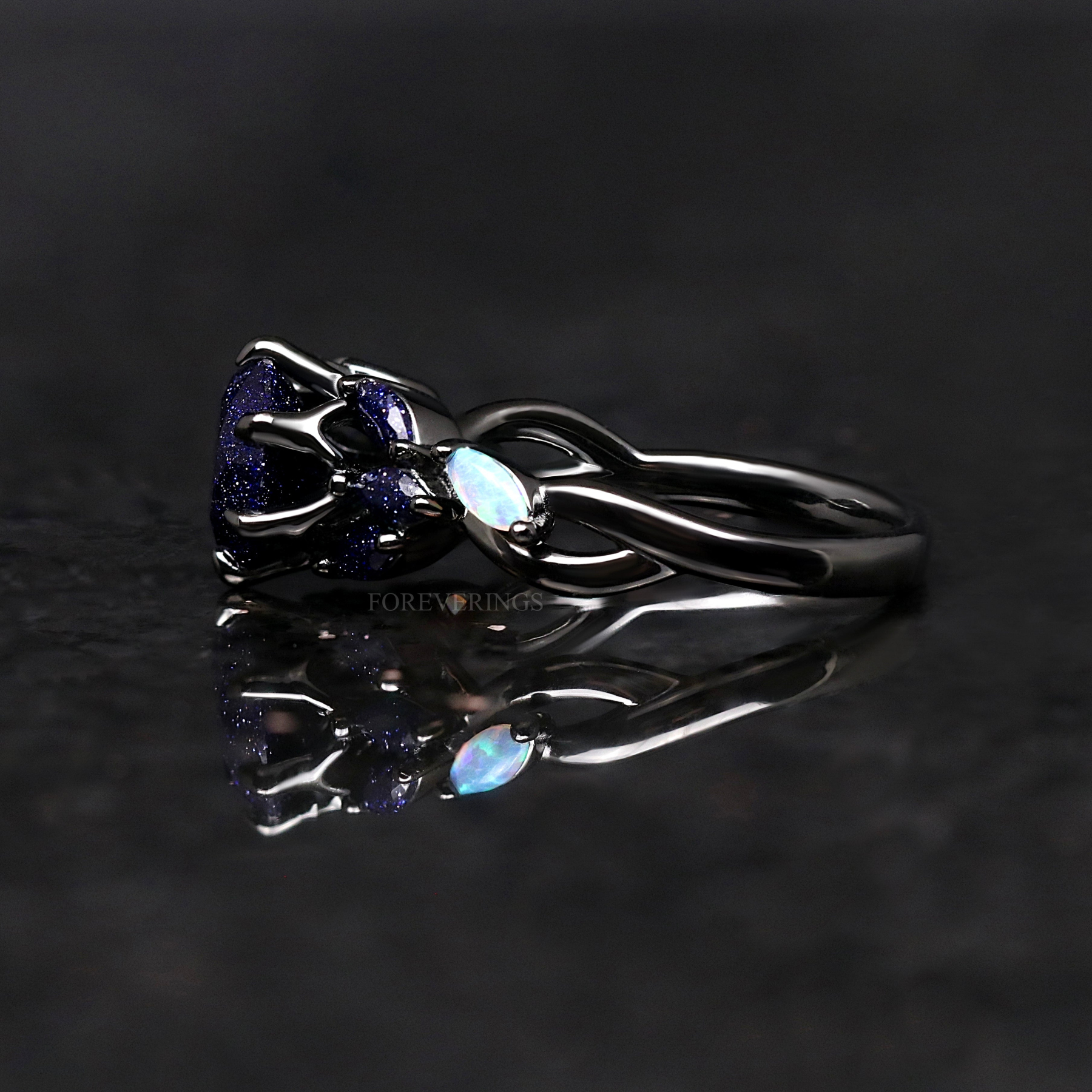 Deep Ocean Blue Rose Gold Vintage Ring