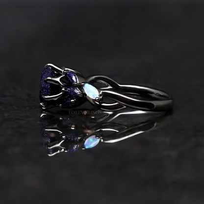 Deep Ocean Blue Rose Gold Vintage Ring