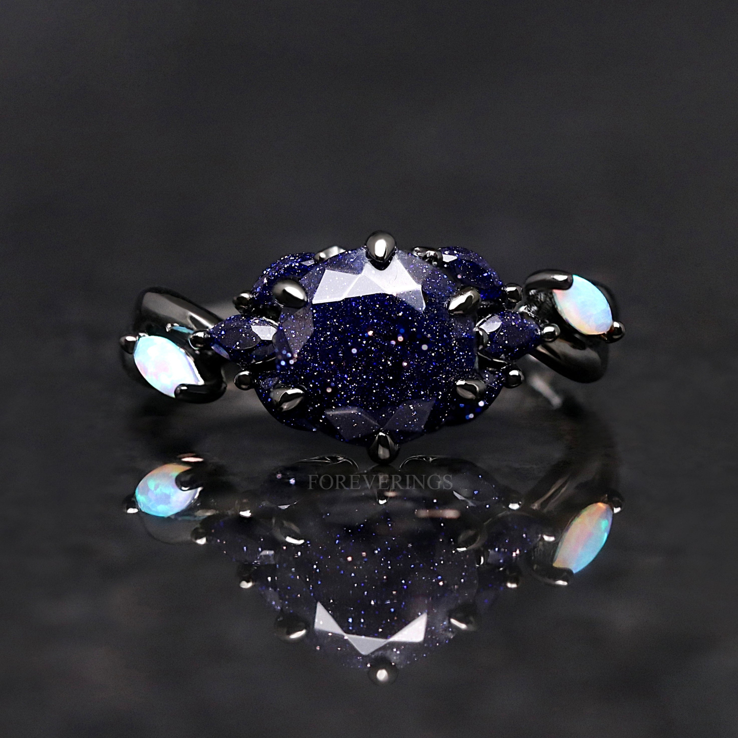 Deep Ocean Blue Rose Gold Vintage Ring