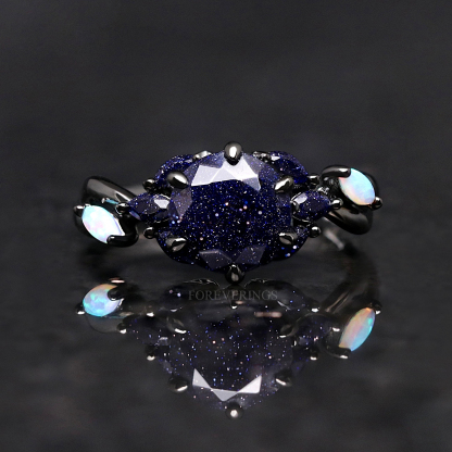 Deep Ocean Blue Rose Gold Vintage Ring