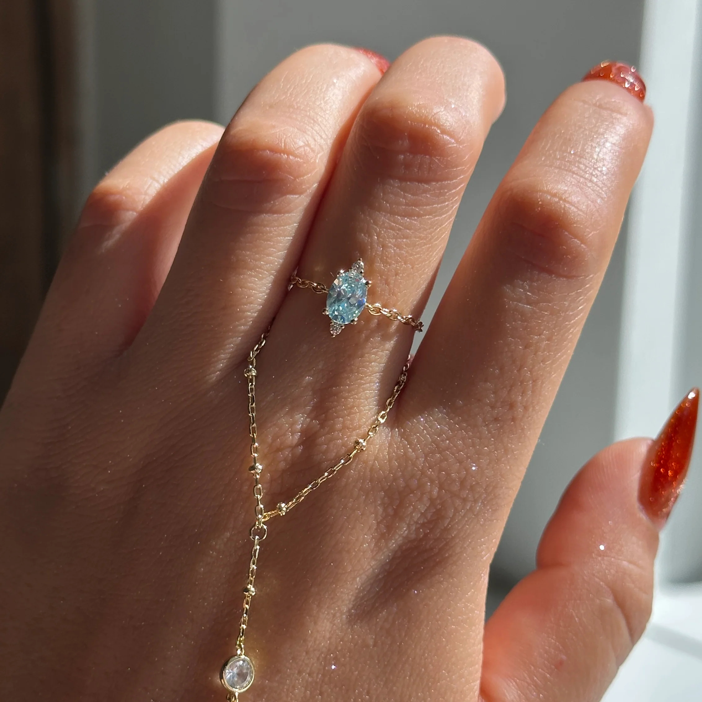 Aquamarine Pavé Chain Ring
