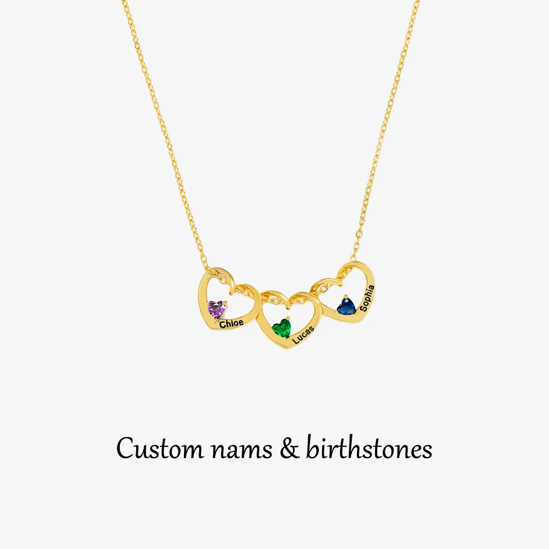 Custom Family Birthstone And Name Heart Necklace