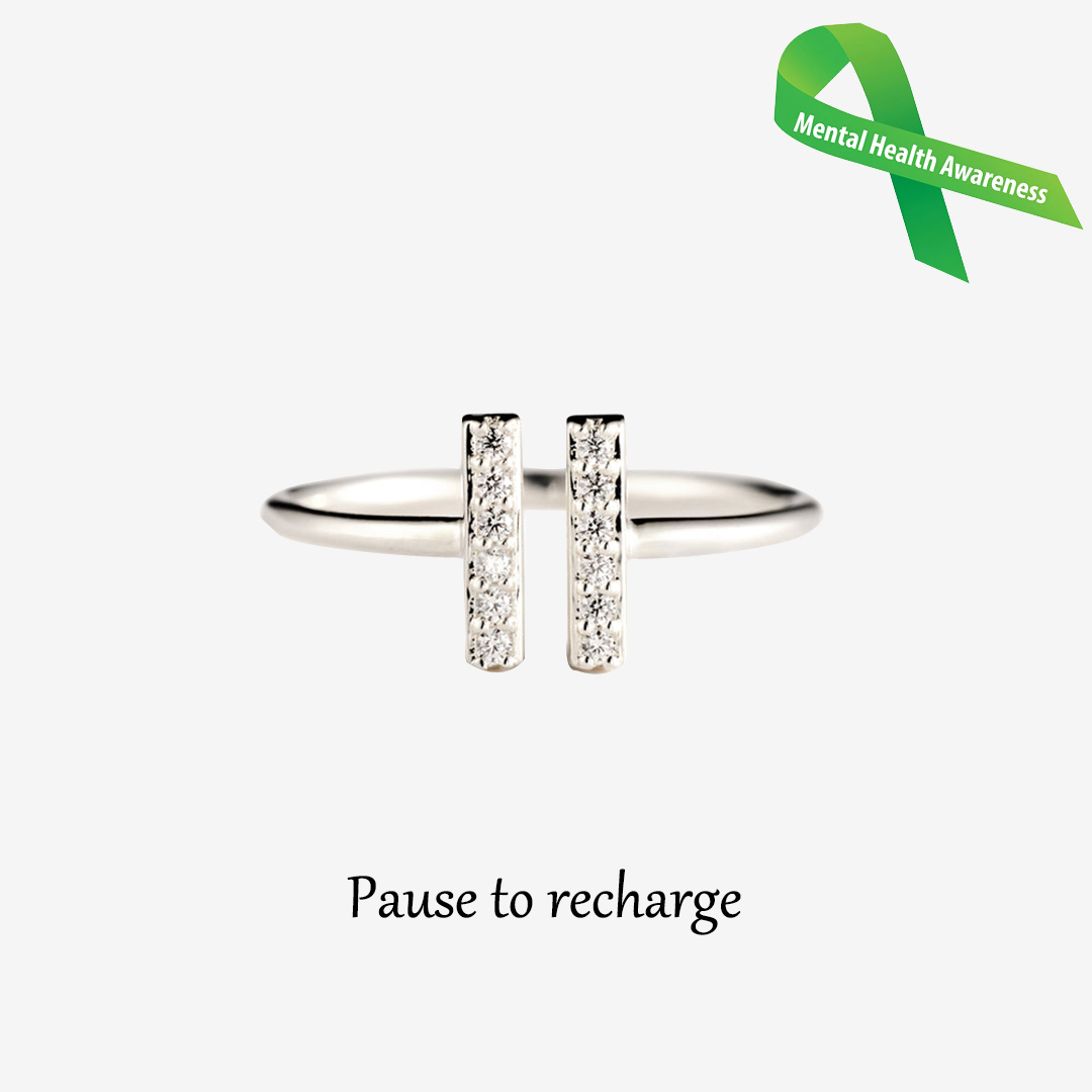 Mental Health Awareness Pause Diamond Ring