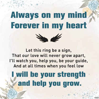 For Memorial- Always On My Mind Forever In My Heart Turquoise Feather Ring