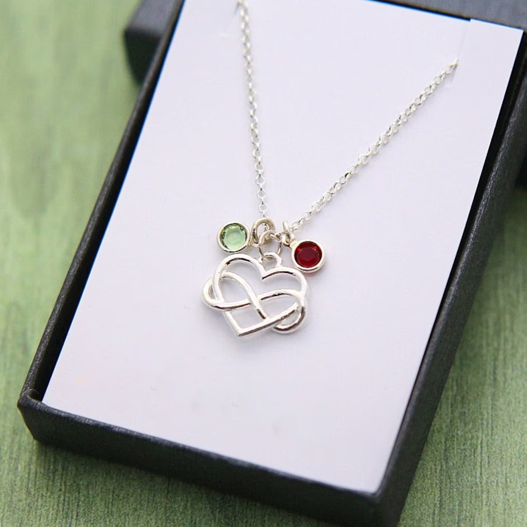 For Wife -  I Love You Until Infinity Runs Out Infinite Heart Custom Birthstone Necklace