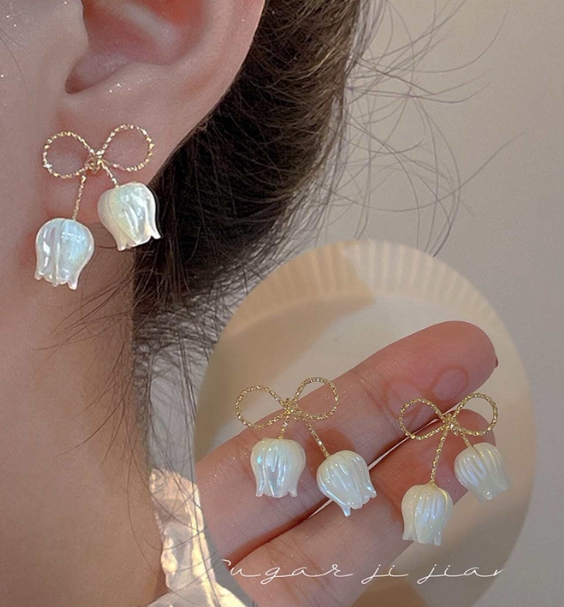 Bow & Flower Decor Stud Earrings