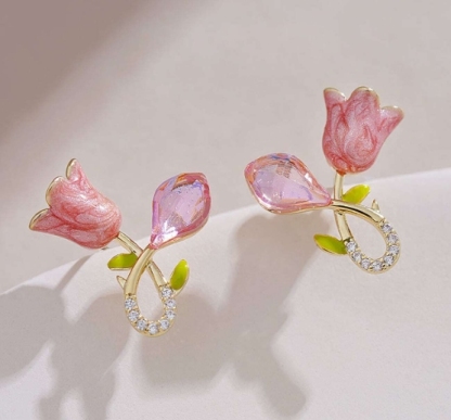 Pink Floral Earrings