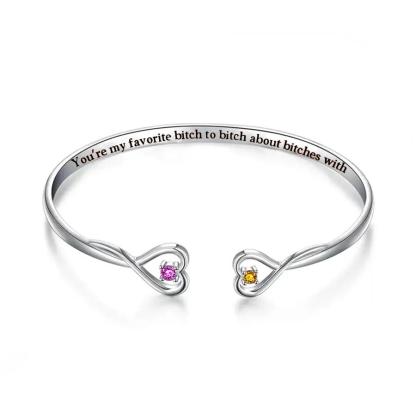 For Friend- You're My Favorite Bitch Double Hearts Custom Birthstones Bracelet