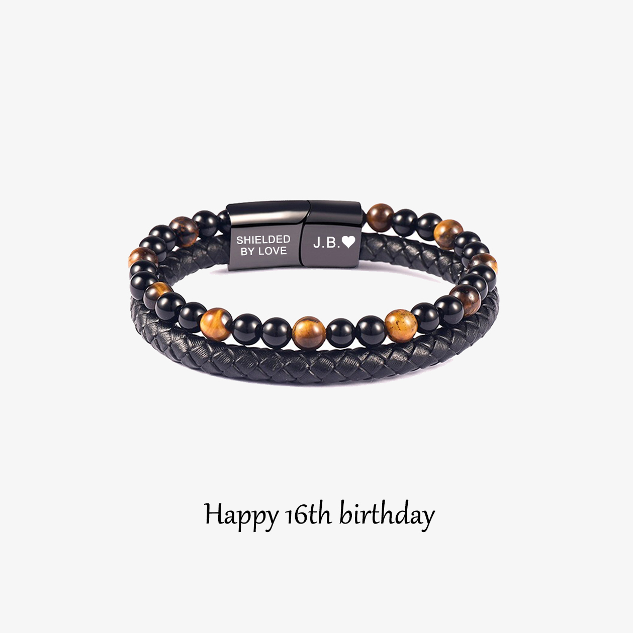 For Son - Happy 16th Birthday Tiger Eye Protection Beaded Custom Bracelet