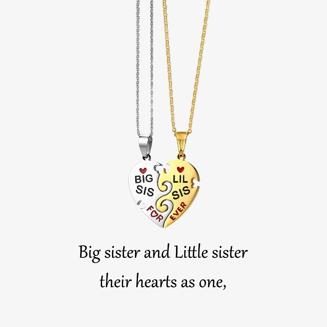 For Sisters- Big Sister And Little Sister Heart Necklace Set