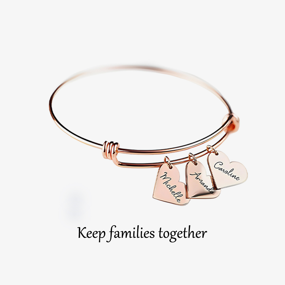 For Grandma/Mother - Custom Engraved Name Heart Bangle Bracelet