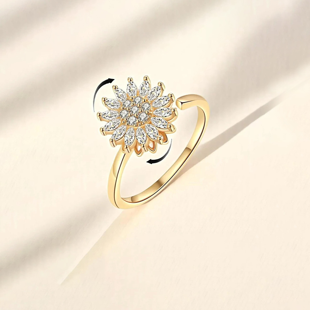 A Adjustable Sunflower Spinner Fidget Ring