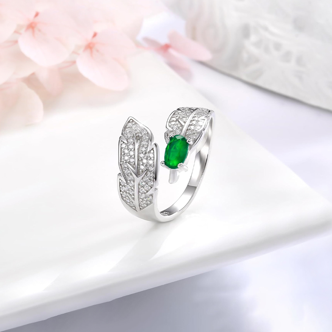 For Memorial - Custom Birthstone Feather Adjustable Ring