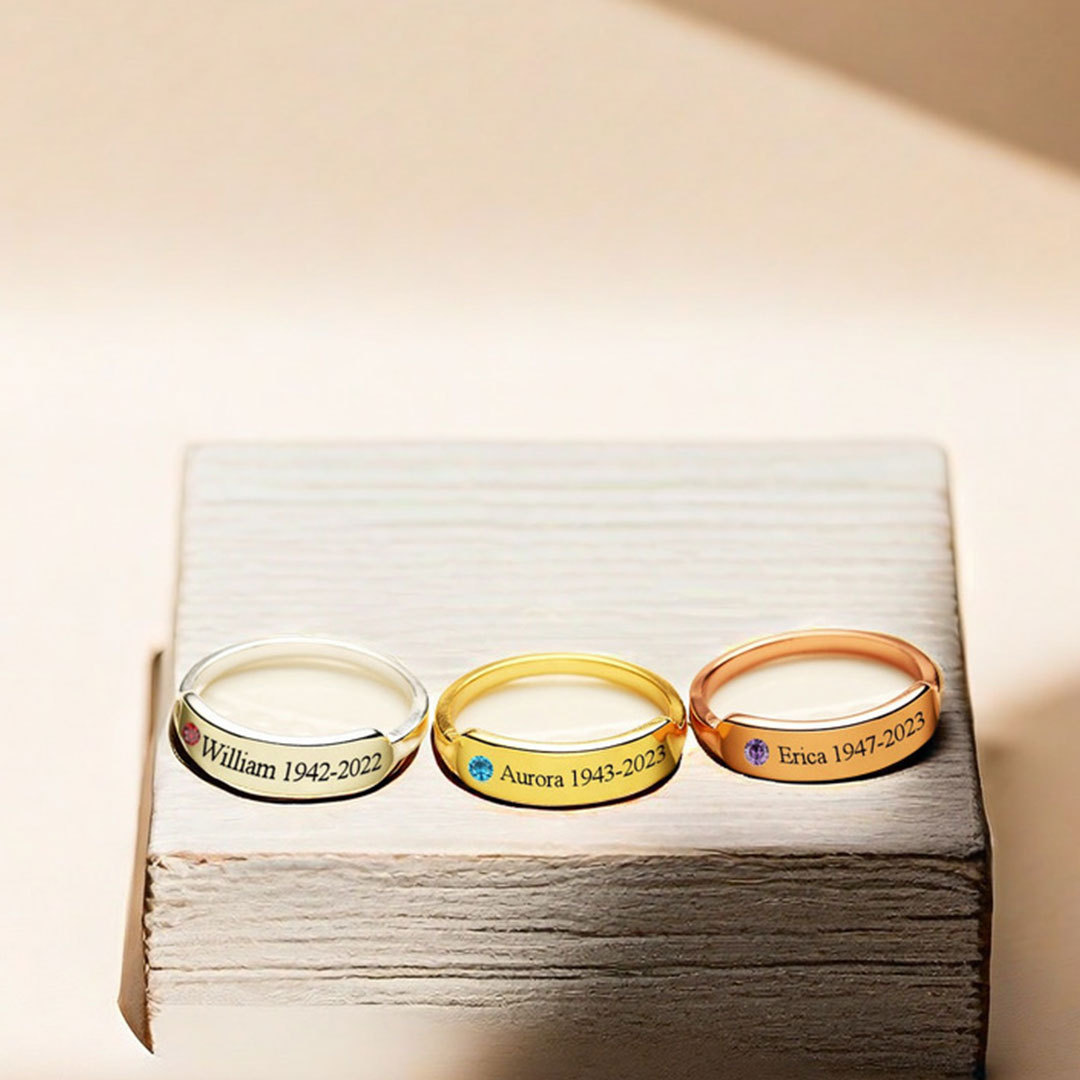For Memorial - S925 Personalized Birthstone Husband Name Memorial Ring