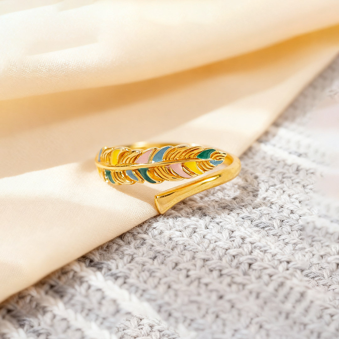 Memorial Open Feather Ename Ring