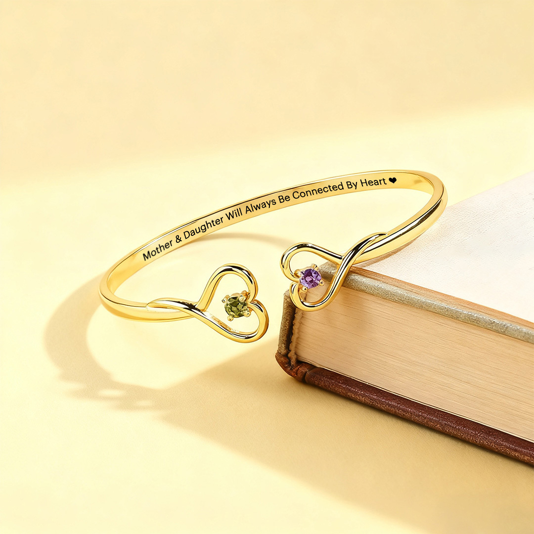 Mother & Daughter Love Eternal Custom Birthstone Double Heart Bracelet