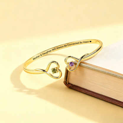 Mother & Daughter Love Eternal Custom Birthstone Double Heart Bracelet
