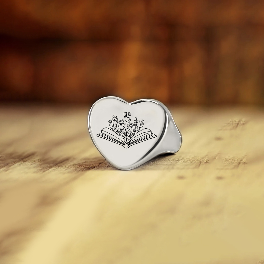 New Beginnings Inspirational Book & Flowers Heart Ring