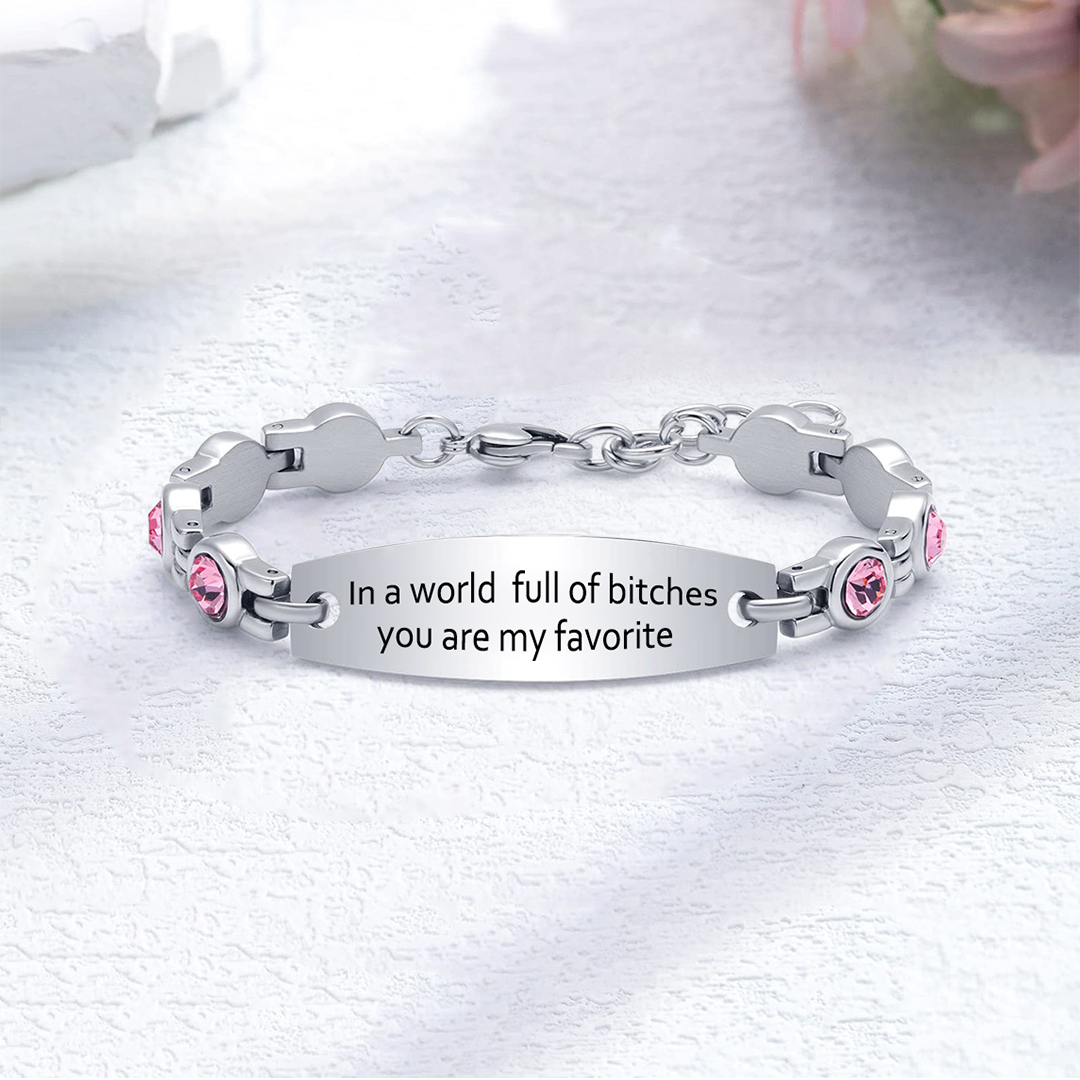 For Friend - My Favorite Bitch Circle Diamond Chain Bracelet