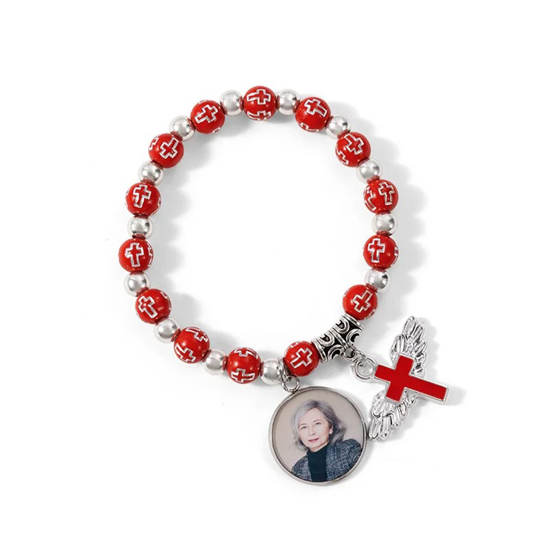For memories-Cross Customized Photo Elastic Cord Memorial Bracelet